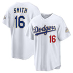 Los Angeles Dodgers #16 Will Smith White MWATKINS 2026 Gold Collection Stadium Jersey
