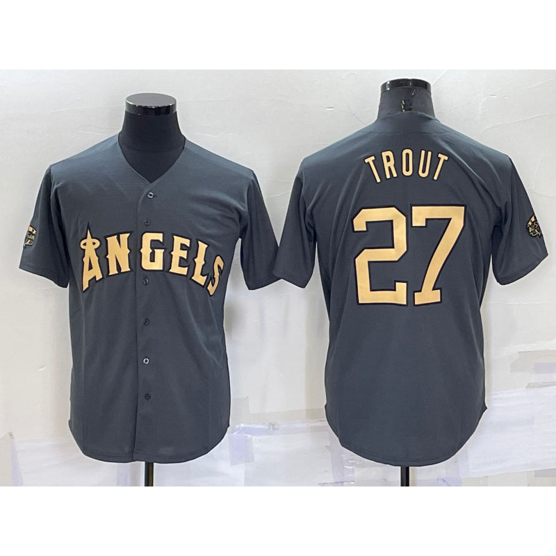 Los Angeles Angels #27 Mike Trout Grey MWATKINS 2022 All Star Stitched Cool Base Jersey