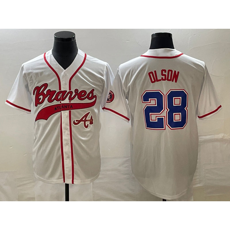 Atlanta Braves #28 Matt Olson White MWATKINS Cool Base With Patch Stitched Jersey