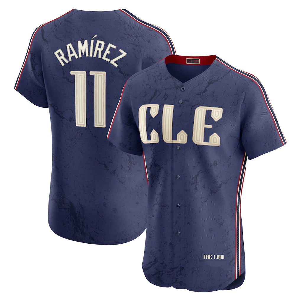 Cleveland Guardians #11 Jos¨¦ Ram¨ªrez Navy MWATKINS City Connect Elite Jersey
