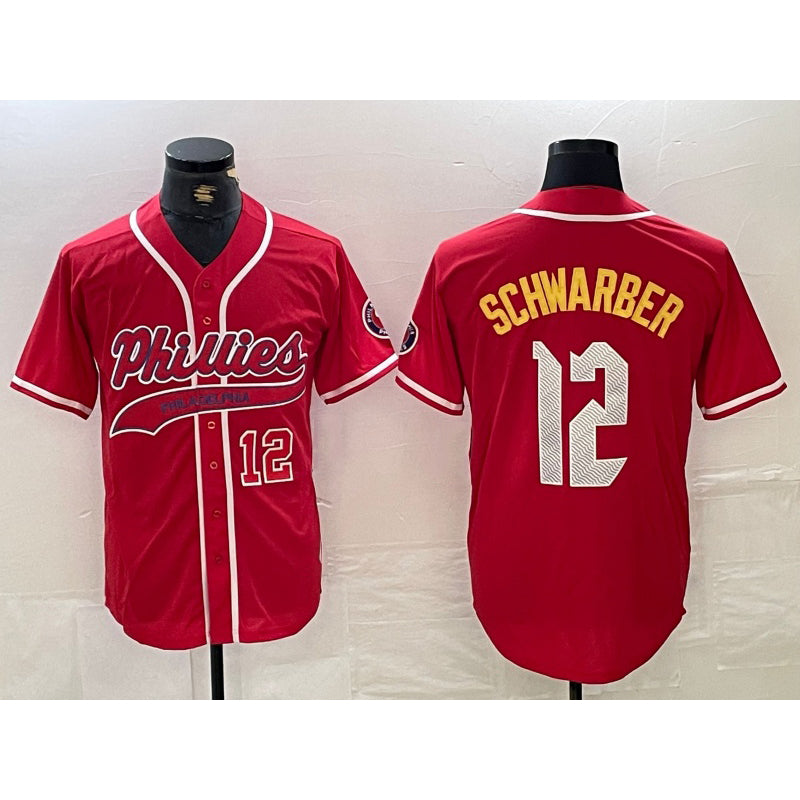 Philadelphia Phillies #12 Kyle Schwarber Red MWATKINS 2024 City Connect Limited Stitched Jerseys