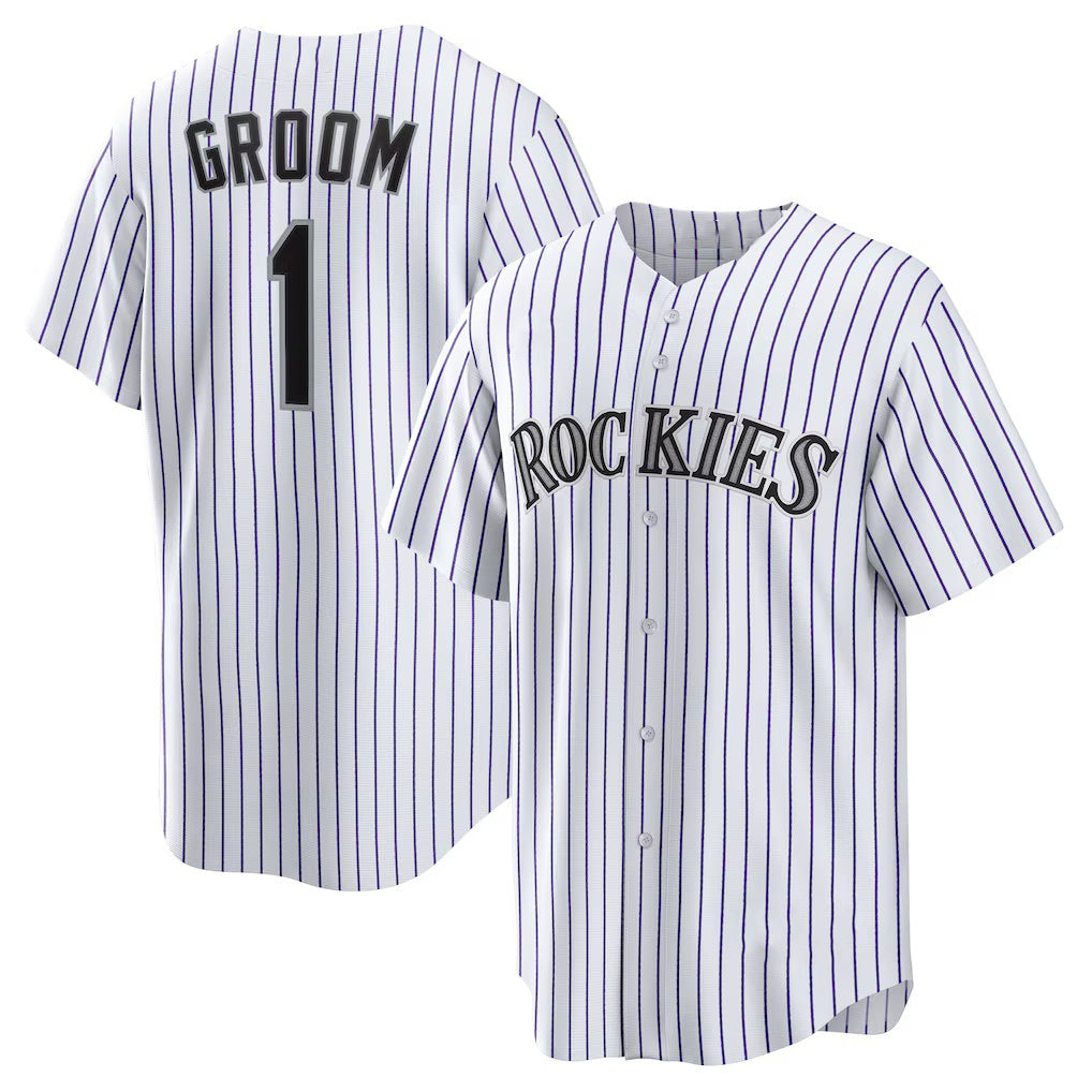 Colorado Rockies #1 Groom White MWATKINS Home Replica Jersey