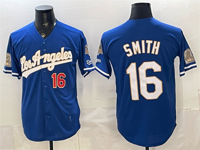 Los Angeles Dodgers #16 Will Smith Royal MWATKINS 2026 Gold Collection 9x & B2B Champs Patch Stitched Jersey