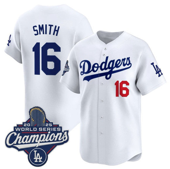 Los Angeles Dodgers #16 Will Smith White MWATKINS 2025 Champions Stitched Jersey
