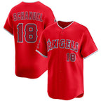 Los Angeles Angels #18 Nolan Schanuel Red MWATKINS 2 Alternate Limited Stitched Jersey