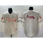 Atlanta Braves Team Big Logo Cream MWATKINS 2024 Atliens & Peach With Outkast Patch Vapor Limited Stitched Jersey