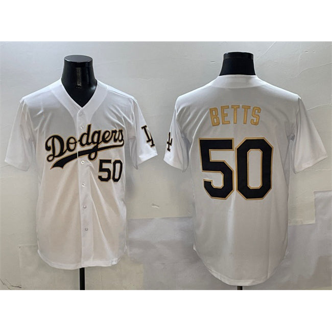 Los Angeles Dodgers #50 Mookie Betts White Gold MWATKINS Limited Stitched Jersey