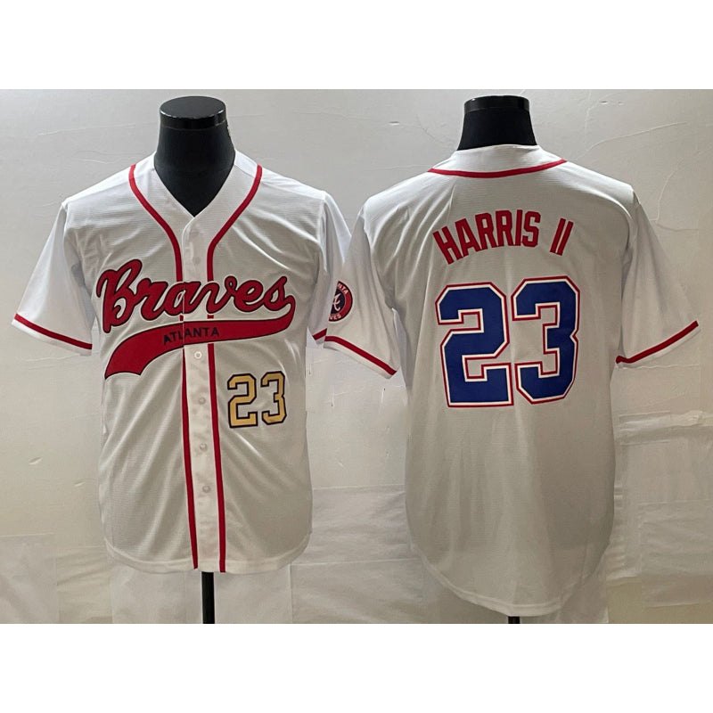 Atlanta Braves #23 Michael Harris II Number White MWATKINS Cool Base With Patch Stitched Jersey