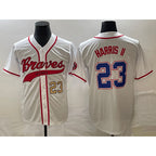 Atlanta Braves #23 Michael Harris II Number White MWATKINS Cool Base With Patch Stitched Jersey