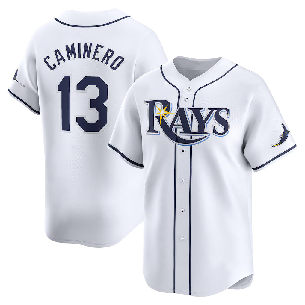 Tampa Bay Rays #13 Junior Caminero White MWATKINS Home Limited Player Jersey