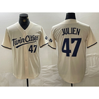Minnesota Twins #47 Edouard Julien Number Cream MWATKINS Cool Base Stitched Jersey