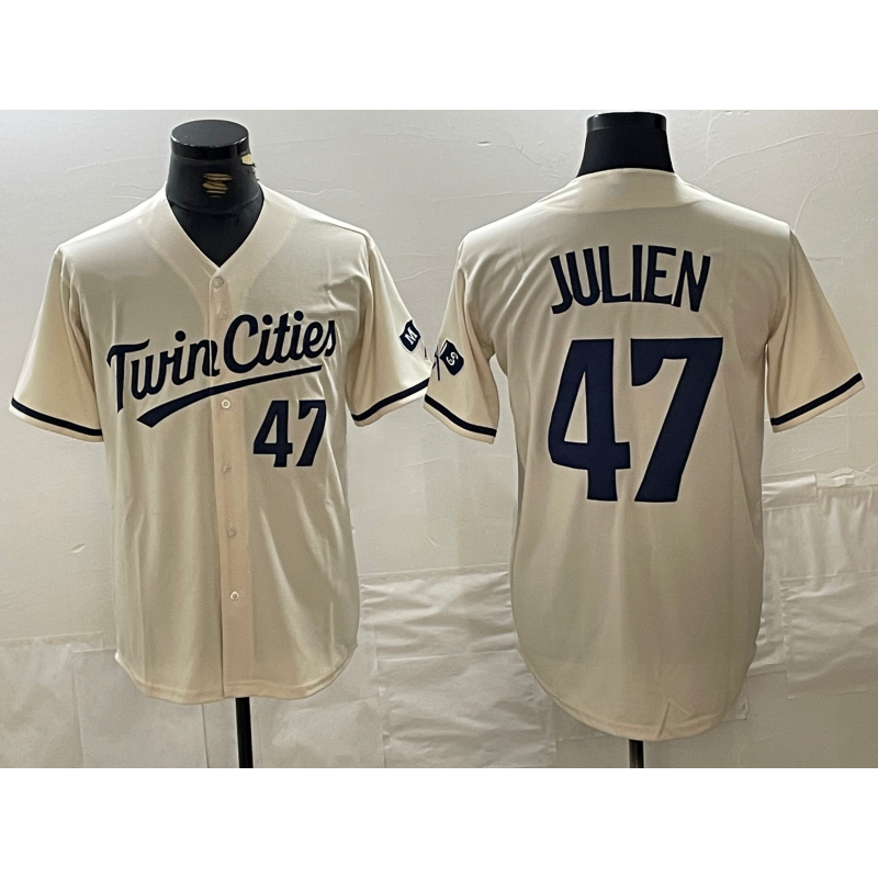 Minnesota Twins #47 Edouard Julien Number Cream MWATKINS Cool Base Stitched Jersey