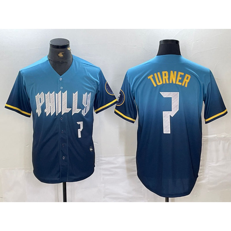Philadelphia Phillies #7 Trea Turner Number Blue MWATKINS 2024 City Connect Limited Stitched Jersey 2