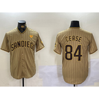 San Diego Padres #84 Dylan Cease Khaki MWATKINS Team Logo With PS Patch Stitched Cool Base Jersey