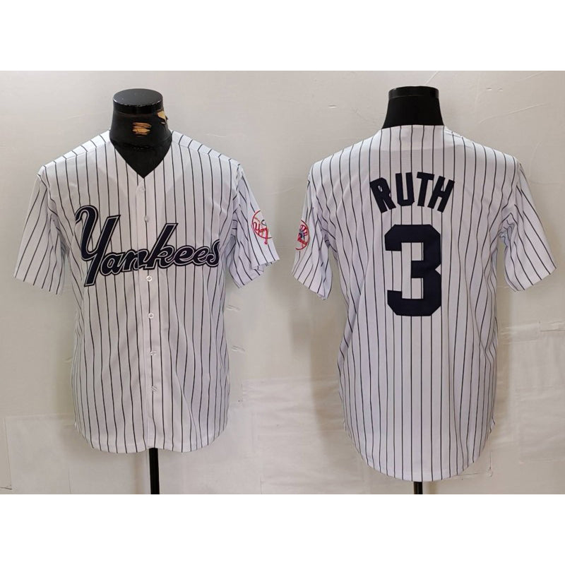 New York Yankees #3 Babe Ruth White MWATKINS Pinstripe Fashion Cool Base Jersey 3