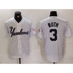 New York Yankees #3 Babe Ruth White MWATKINS Pinstripe Fashion Cool Base Jersey 3