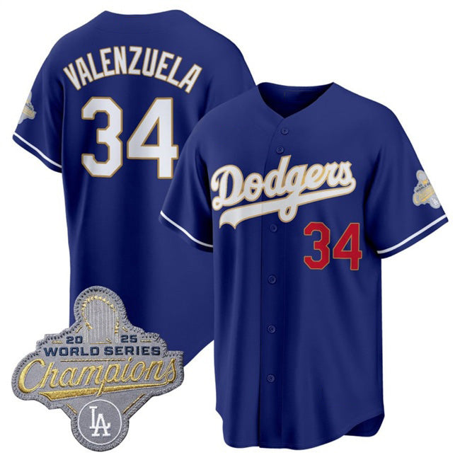 Los Angeles Dodgers #34 Fernando Valenzuela Royal MWATKINS 2026 Alternate Gold Collection Stadium Stitched Jersey