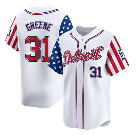 Detroit Tigers #31 Riley Greene White MWATKINS 2025 Independence Day Vapor Premier Limited Stitched Jersey