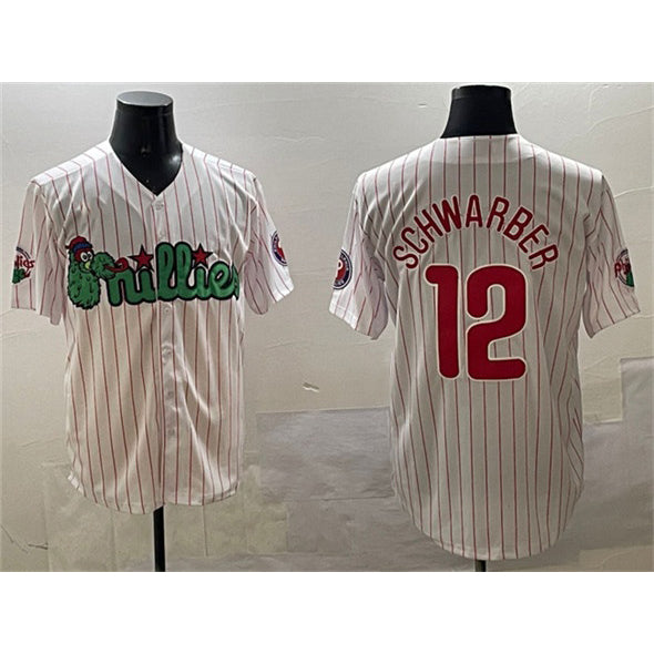 Philadelphia Phillies #12 Kyle Schwarber White MWATKINS Phanatic Cool Base Stitched Jersey