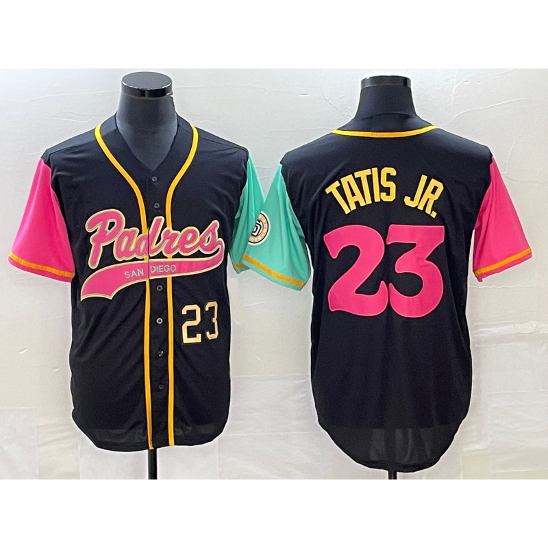 San Diego Padres #23 Fernando Tatis Jr Number Black MWATKINS NEW 2023 City Connect Cool Base Stitched Jersey