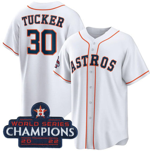 Houston Astros #30 Kyle Tucker White MWATKINS 2022 World Series Champions Home Stitched Jersey