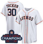 Houston Astros #30 Kyle Tucker White MWATKINS 2022 World Series Champions Home Stitched Jersey