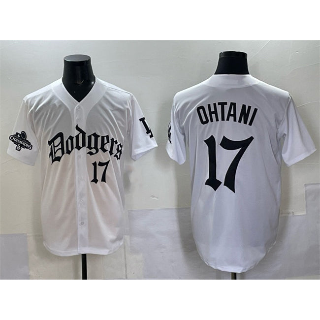 Los Angeles Dodgers #17 Shohei Ohtani White MWATKINS 2025 LA Gothic Style With 2024 World Series Champions Patch Vapor Premier Limited Stitched Jersey