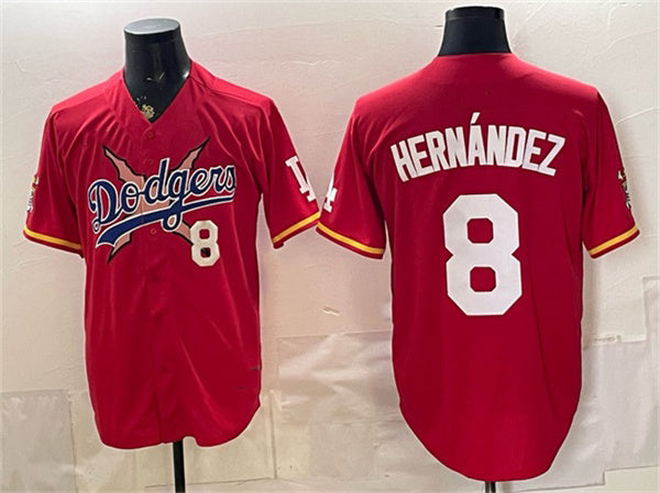 Los Angeles Dodgers x One Piece #8 Enrique Hernandez Red MWATKINS Vapor Premier Limited Stitched Jersey