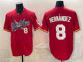 Los Angeles Dodgers x One Piece #8 Enrique Hernandez Red MWATKINS Vapor Premier Limited Stitched Jersey
