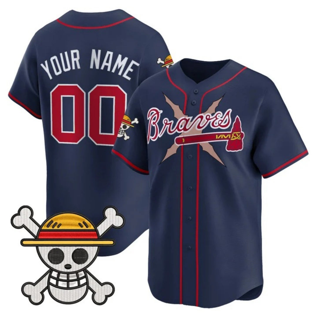 Custom Atlanta Braves x One Piece Navy MWATKINS Vapor Premier Limited Jersey - Stitched