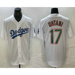 Los Angeles Dodgers #17 Shohei Ohtani White Green MWATKINS Stitched Cool Base Jerseys