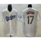 Los Angeles Dodgers #17 Shohei Ohtani White Green MWATKINS Stitched Cool Base Jerseys