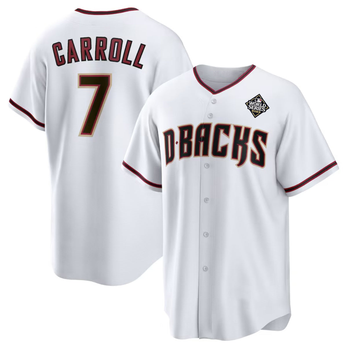 Arizona Diamondbacks #7 Corbin Carroll White MWATKINS 2023 World Series Cool Base Stitched Jersey 2