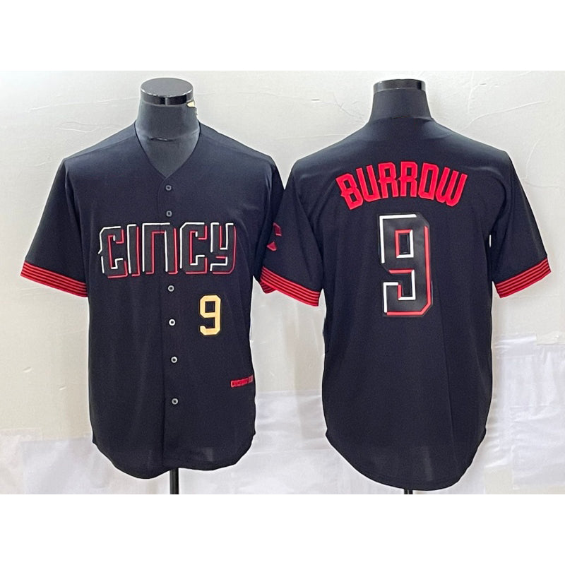Cincinnati Reds #9 Joe Burrow Number Black MWATKINS 2023 City Connect Cool Base Stitched Jersey 2