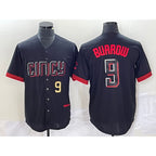 Cincinnati Reds #9 Joe Burrow Number Black MWATKINS 2023 City Connect Cool Base Stitched Jersey 2