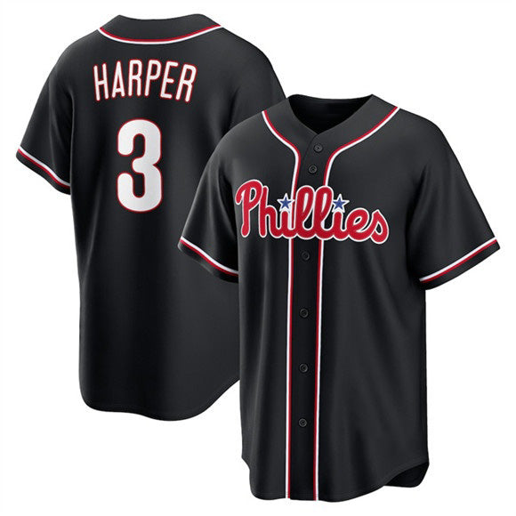 Philadelphia Phillies #3 Bryce Harper Fashion Black MWATKINS Out Stitched Baseball Jersey