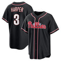 Philadelphia Phillies #3 Bryce Harper Fashion Black MWATKINS Out Stitched Baseball Jersey