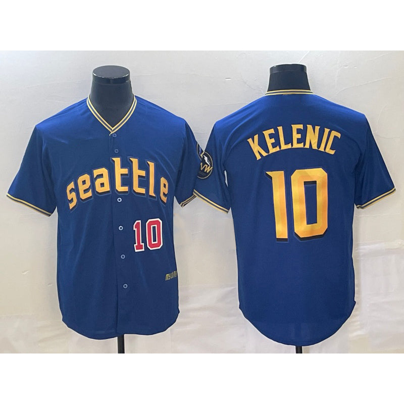 Seattle Mariners #10 Jarred Kelenic Number Blue MWATKINS 2023 City Connect Cool Base Stitched Jersey