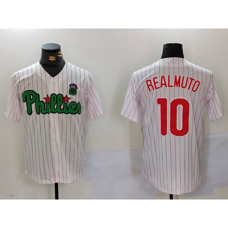 Philadelphia Phillies #10 J.T. Realmuto White Green MWATKINS Cool Base Stitched Jersey 2