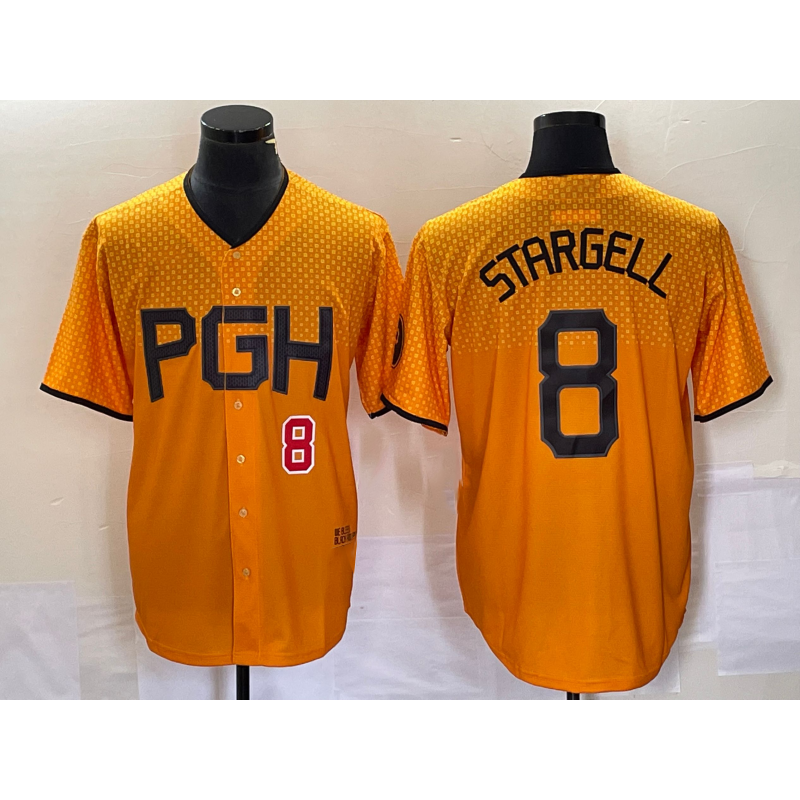 Pittsburgh Pirates #8 Willie Stargell Number Gold MWATKINS 2023 City Connect Stitched Jersey 3