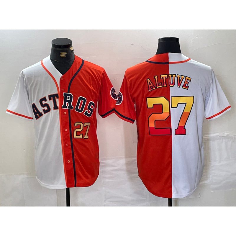 Houston Astros #27 Jose Altuve Number White Orange MWATKINS Split Stitched Jersey