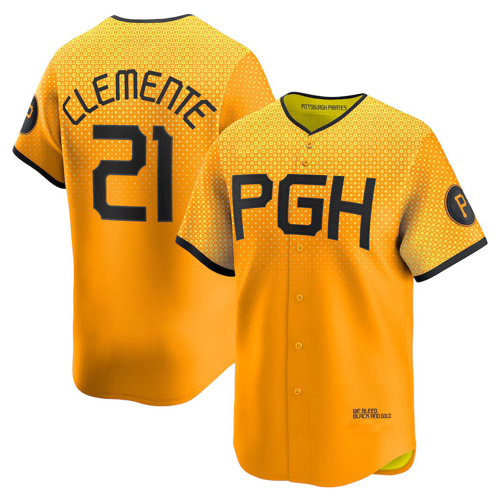 Pittsburgh Pirates #21 Roberto Clemente Gold MWATKINS City Connect Limited Player Jersey