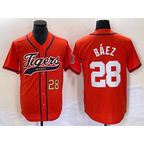 Detroit Tigers #28 Javier Baez Number Orange MWATKINS Cool Base Stitched Jersey