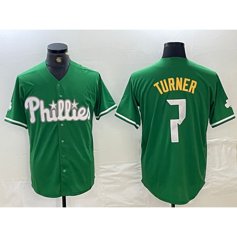 Philadelphia Phillies #7 Trea Turner Kelly Green MWATKINS Cool Base Jersey