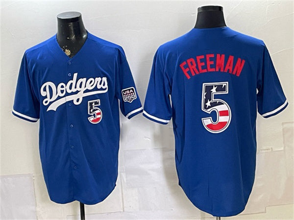 Los Angeles Dodgers #5 Freddie Freeman Royal MWATKINS 250 Fourth of July Stitched Jersey
