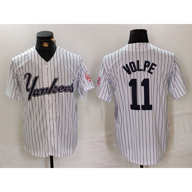 New York Yankees #11 Anthony Volpe White MWATKINS Pinstripe Fashion Cool Base Jersey 2