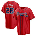 Atlanta Braves #28 Matt Olson Red MWATKINS Alternate 2 Replica Jersey