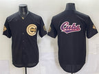 Chicago Cubs Team Big Logo Black Gold Black MWATKINS 150th Anniversary Patch Stitched Jersey