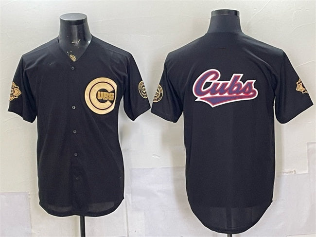 Chicago Cubs Team Big Logo Black Gold Black MWATKINS 150th Anniversary Patch Stitched Jersey