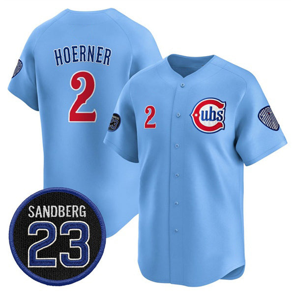 Chicago Cubs #2 Nico Hoerner Blue MWATKINS 'Ryne Sandberg Tribute' Vapor Limited V2 Stitched Jersey